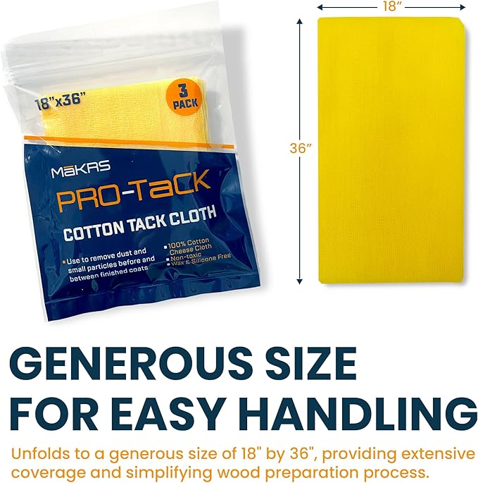 MāKRS Wood Finishing Prep Bundle – 3-Pack Staining Pads & 3-Pack Pro-Tack Cloths – Lint-Free Applicator Pads and Dust-Removing Tack Cloths for Wood Stains, Paints, and Finishes
