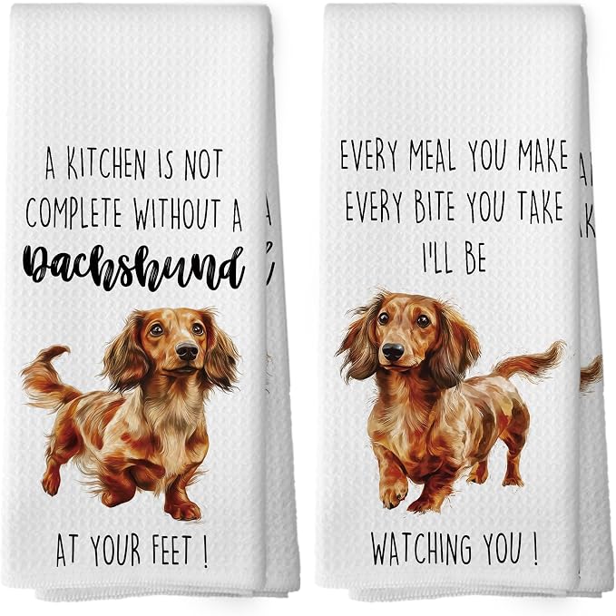 Dachshund Dog Kitchen Towels Set of 2, Funny Dog Kitchen Decor, Dogs Gifts for Women Men Hand Towel, Pet Owner Gift Decorative Tea Towels Dish Towel 16x24 Inch