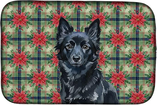 Caroline's Treasures Schipperke Christmas PoinsettIas Dish Drying Mat Absorbent Dish Drying Mat Pad for Kitchen Counter Dish Drainer Mat for Countertop, 14 x 21", Multicolor