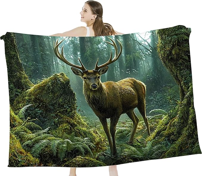 Tijuboni Forest Elk Deer Throw Blanket Deer Gifts for Girls Boys Women Men Kids Adults Soft Flannel Fleece Blanket for Couch Sofa Bed Home Decor 60"x80"