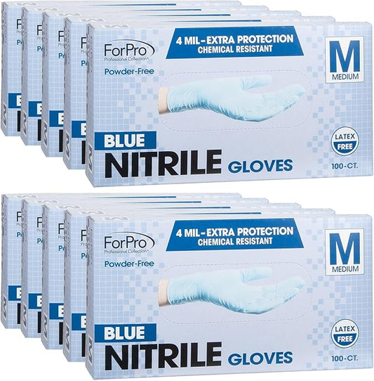 ForPro Disposable Nitrile Gloves, Chemical Resistant, Powder-Free, Latex-Free, Non-Sterile, Food Safe, 4 Mil