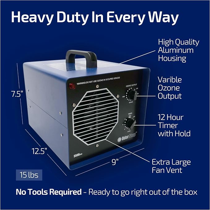 OdorStop OS2500UV2 Professional Grade Ozone Generator/UV Air Purifier for Areas of 2500 Square Feet+, For Deodorizing and Purifying Medium Occupied Spaces Such as Garages and Basements