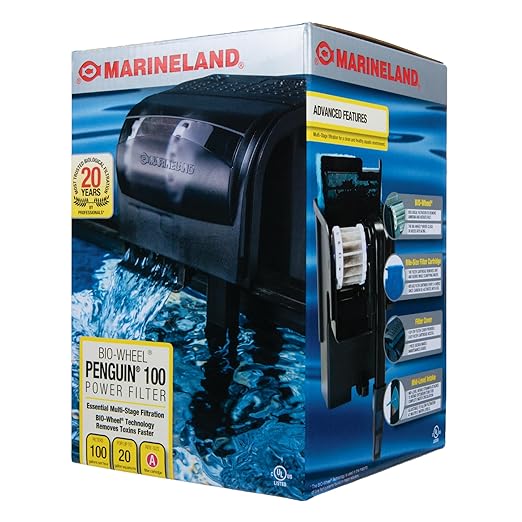 Marineland Bio-Wheel Penguin 100 GPH Power Aquarium Filter, Ultra-Quiet Hang-On-Back Fish Tank Filter with Multi-Stage Filtration for Aquariums Up to 15 Gallons