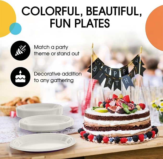 Exquisite Party Solids Ivory Plastic Plates For Party Supplies 7" Ivory Disposable Plates Heavy Duty 50 Pcs Plastic Dinnerware Sets Heavy Duty 350 GSM Disposable Dinnerware Set