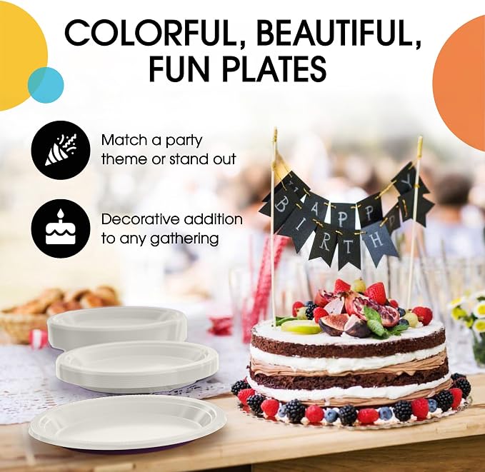 Exquisite Party Solids Ivory Plates Disposable Ivory Plastic Plates 100 Pieces - 50-7" & 50-9" Heavy Duty 350 GSM Disposable Dinnerware Sets, Plastic Dinnerware Sets