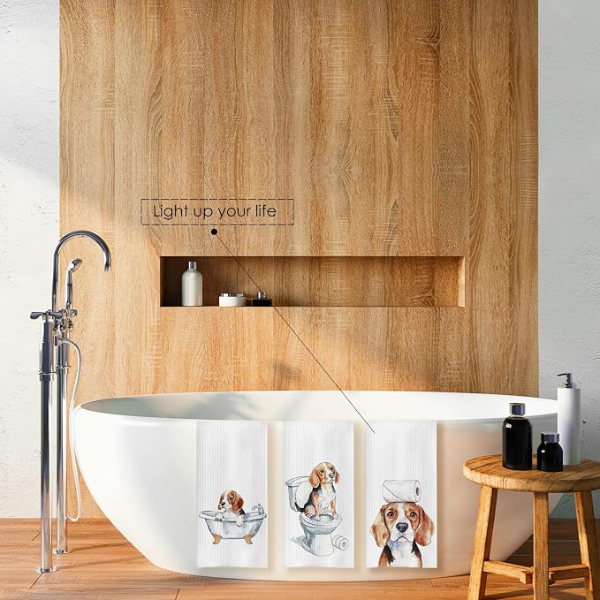 Funny Beagle Bathroom Hand Towels Set of 3, Beagle Decor Hand Towels for Bathroom, Beagle Gifts for Women Men, Gifts for Beagle Lovers, Kids Bathroom Decor, Dog Bathroom Decor, 16x24 Inch