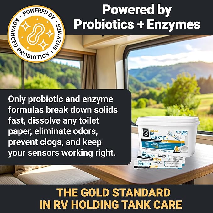 Unique RV Digest-It Ultra Stick Pack, 50 Count, Extra-Strength RV Toilet Treatment, No-Mess, Pre-Measured, Grab-n-Go Bio-Enzymatic Black Tank Treatment, Eliminates Odor and Prevents Clogs