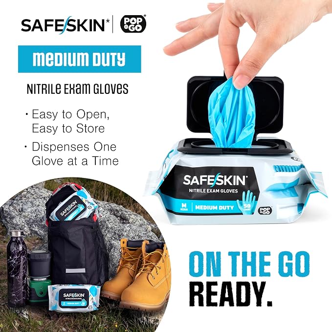 SAFESKIN Nitrile Disposable Gloves Bundle, 100 Count (2 Packs of 50) – Light & Medium Duty, Medium Size, Powder Free Gloves for Food Handling, Cleaning & First Aid