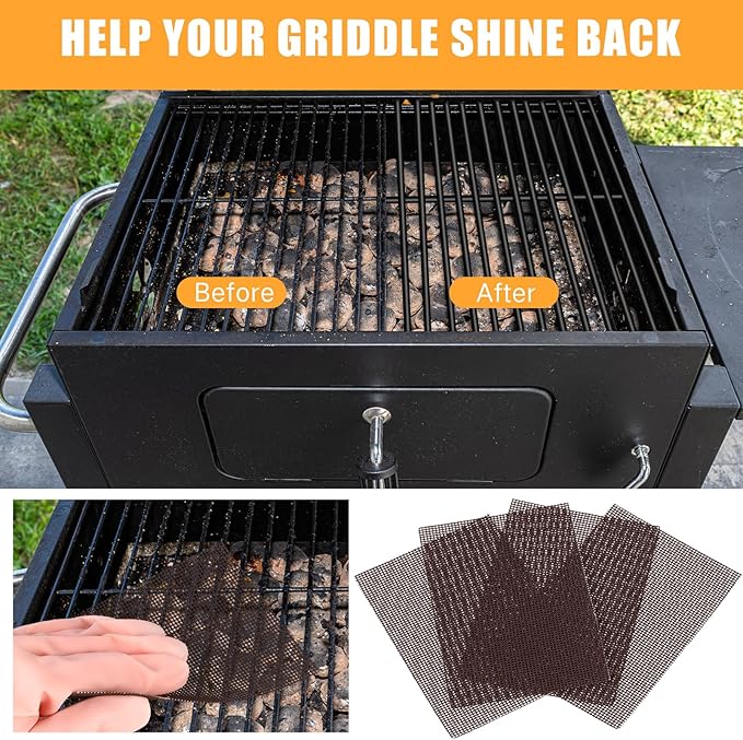 Reallnaive 500 Pack Griddle 4x5.5'' Screen Grill Cleaning Screens Pre-treated Abrasive Mesh Pads for Flat Top Stainless Steel Griddle Cleaning Accessories Bundle