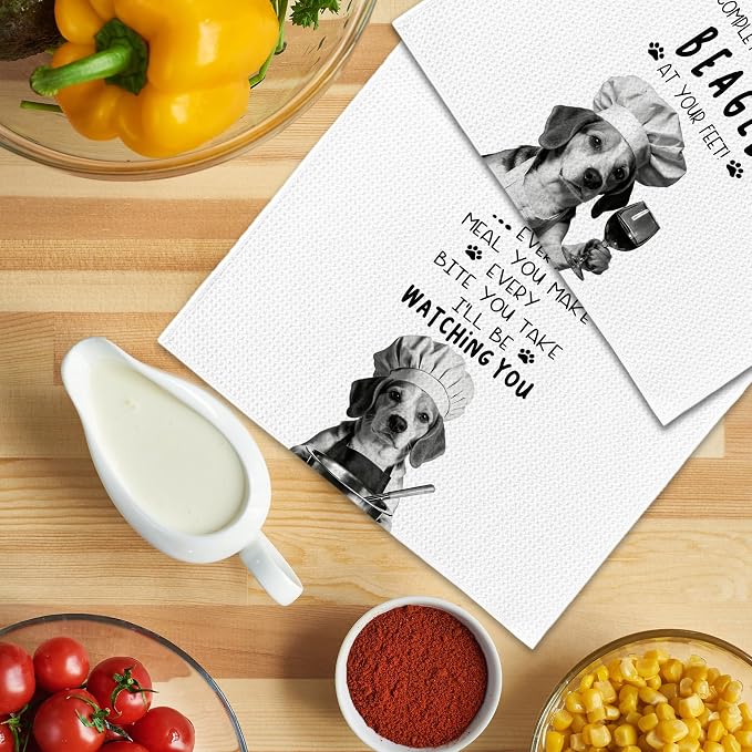 Funny Beagle Dog Kitchen Towels 16x24 Inch Set of 2 | Beagle Gifts for Women Men Dish Tea Towels for Kitchen, Dog Lover Mom Dad Owner Gifts Decorative Hand Towel