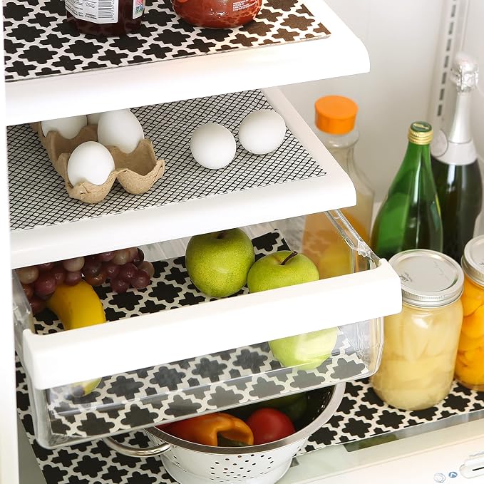 DII Fridge Liner Collection Non-Adhesive, Cut to Fit, 12x24, Black Lattice, 6 Piece