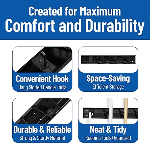 Carlisle FoodService Products 4073100 Roll 'N Grip Mop, Broom and Tool Holder / Storage System, 3 Positions + 1 Hook