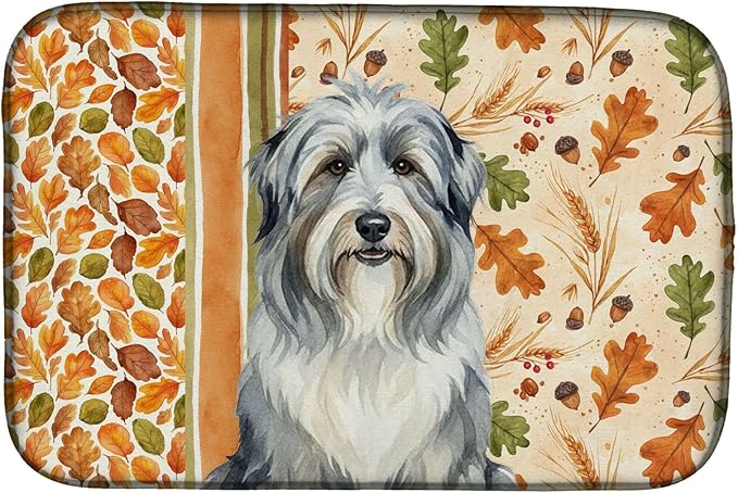 Caroline's Treasures Bearded Collie Heirloom Fall Dish Drying Mat Absorbent Dish Drying Mat Pad for Kitchen Counter Dish Drainer Mat for Countertop, 14 x 21", Multicolor