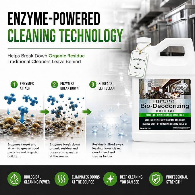 Black Diamond Stoneworks Restaurant Bio-Deodorizing Floor Cleaner – Concentrated Enzyme Cleaner & Degreaser for Tile, Concrete, Laminate, Hardwood & Natural Stone Floors (4 Gallons)