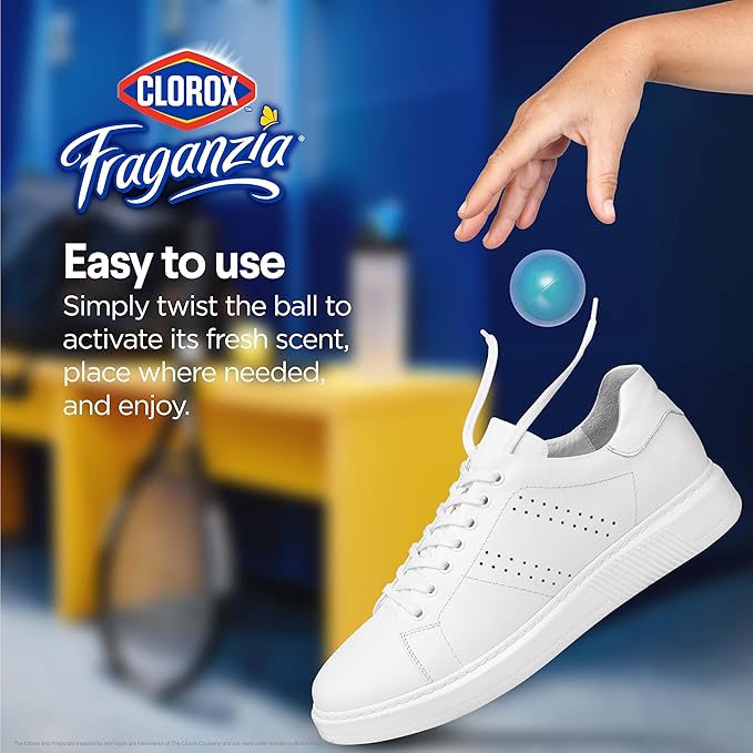Clorox Fraganzia Deodorizing Balls for Shoes and Small Spaces, Twist-to-Activate No-Plug Odor Refresher Pods for Gym Bags, Lockers, Drawers, and Hampers, Ocean Breeze, 6 Count - 12 Pack