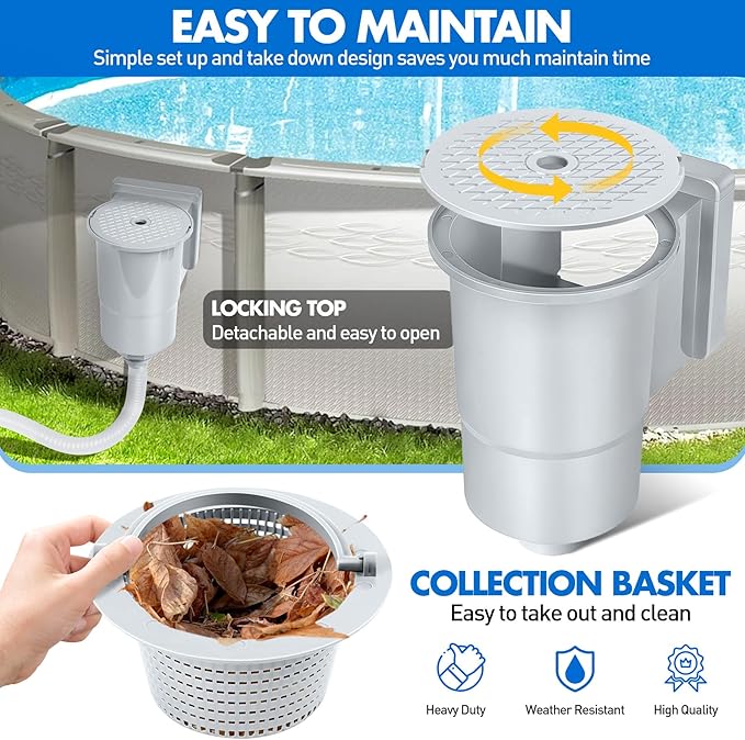 DeeprClean Through Wall Skimmer for Above Ground Pool, Heavy Duty Wall Mount Pool Skimmer Kit, Universally Fits All Standard Pool Wall Openings, In Wall Pool Surface Skimmer for Above ground Pool-Gray