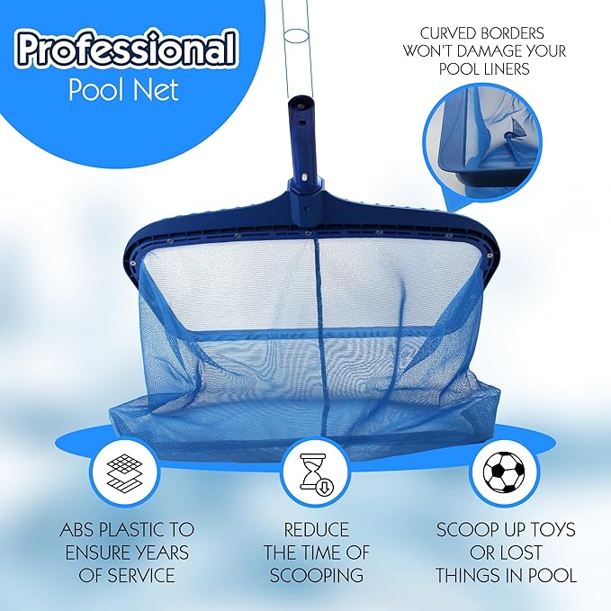 STARGOODS 20" Pool Skimmer Net - Heavy-Capacity Deep Bag Leaf Rake for Inground & Above Ground Pools - Fine Mesh Catches Leaves, Pet Hair & Debris - Pool-Safe Rounded Edges - Fits Standard Poles, Blue