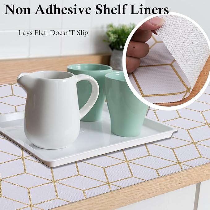 Shelf Liners for Kitchen Cabinets 18 Inch Wide X 20 Ft Non Adhesive Cabinet Drawer Liner Non Slip Water Oil-Proof Strong Grip Pantry Refrigerator Shelves Liner for Bathroom Drawer Mat Cupboard Closet