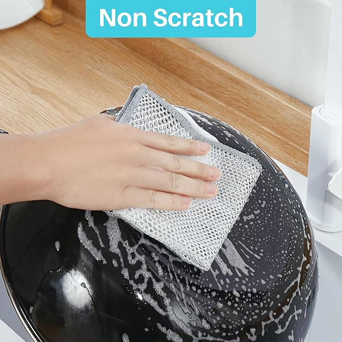 JOYMOOP Non Scratch Wire Dishcloth-10 PCS, Double Layers Multipurpose Wire Dishwashing Rags, Wet & Dry Cleaning Rags for Dishes, Cookware, Sinks, Stoves & Fireplaces (11.8” x 11.8”)