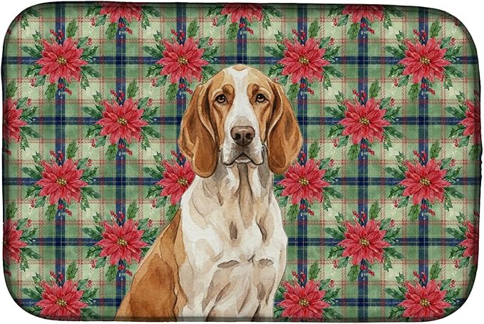 Caroline's Treasures Bracco Italiano Christmas PoinsettIas Dish Drying Mat Absorbent Dish Drying Mat Pad for Kitchen Counter Dish Drainer Mat for Countertop, 14 x 21", Multicolor