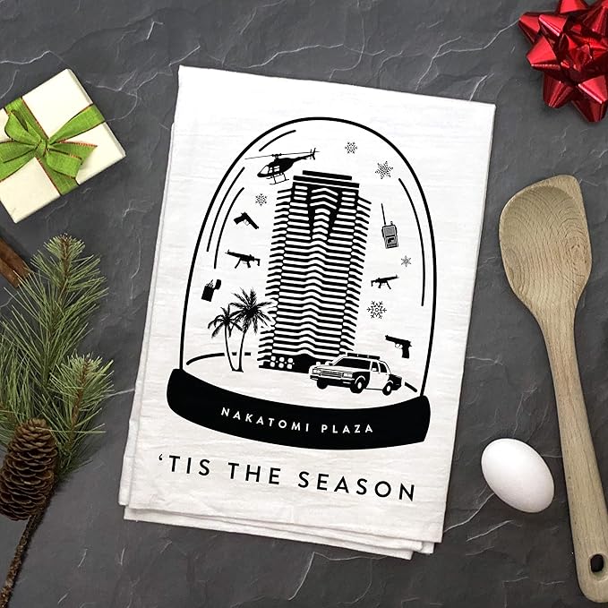 Nakatomi Plaza Snow Globe Holiday Flour Sack Kitchen Hand Towel