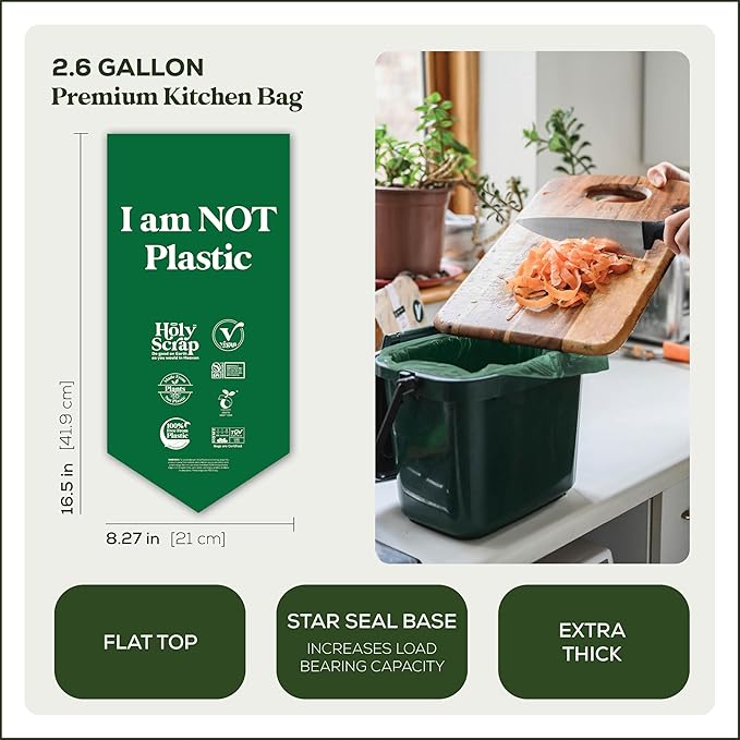 Small Compostable Trash Bags - 2.6 Gallon, 200 Pack, 100% Plastic-Free Decomposing Kitchen Food Waste Trash Can Bags & Liners, Thick Countertop Garbage, Bathroom & Bio Bin Bags