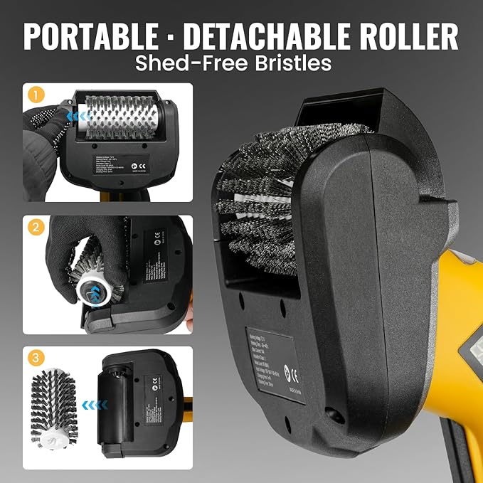 Electric Grill Brush, Grill Cleaner with LED Light & Battery Power Display, 350 RPM Shed-Free Steel Bristles, Removable Brush Head, Cordless & Type-C Rechargeable Grill Scraper for Outdoor BBQ
