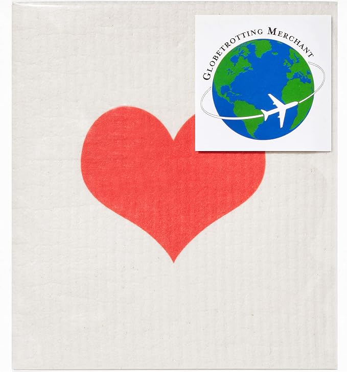 Swedish Dishcloths 2-Pack - Reusable Eco-Friendly Sponge Cloths, Replaces Paper Towels, Super Absorbent Biodegradable Kitchen Cleaning Towels, Machine Washable, Red Heart, 7.87"x6.88"