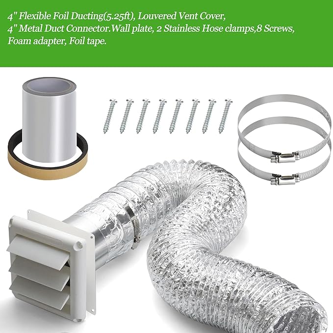 Dryer Vent Kit with Hose,Duct Connector,Dryer Vent Cover Outside Connector Wall Plate Ducting Kit for Bathroom Ventilation Fans Exhaust,Ceiling Washer Air Circulation