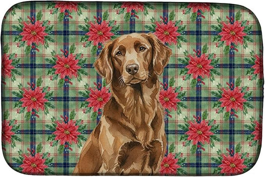Caroline's Treasures Liver Flat-Coated Retriever Christmas PoinsettIas Dish Drying Mat Absorbent Dish Drying Mat Pad for Kitchen Counter Dish Drainer Mat for Countertop, 14 x 21", Multicolor