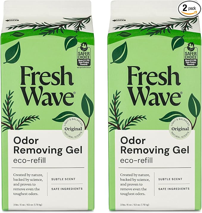 Fresh Wave Odor Removing Gel Refill, 63 oz., Pack of 2 - Safer Odor Absorbers for Home, Natural Plant-Based Odor Eliminator, Every 15 oz. lasts 30-60 Days, For Cooking, Trash & Pets