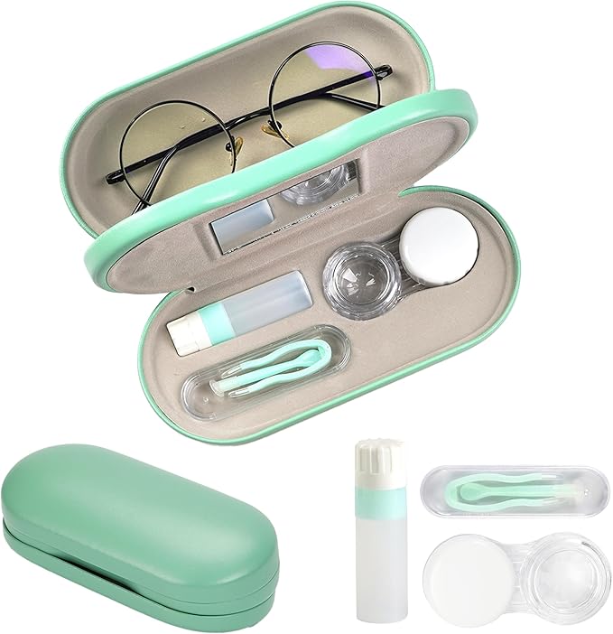 Lasiyanor 2 in 1 Eyeglass Case Portable Double Sided Contact Lens Box Multifunction With Tool for Travel Daily Outdoor