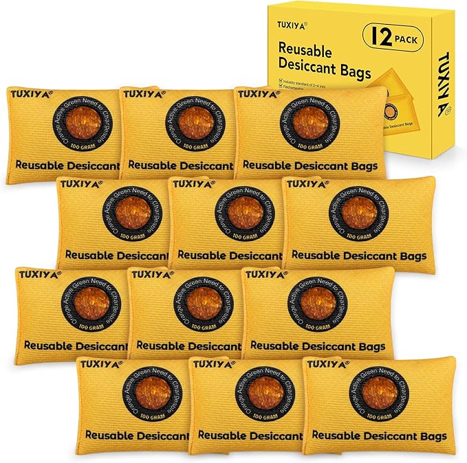TUXIYA 8Pack Activated Charcoal Odor Absorber/ 12Pack(100g Each) Rechargeable Silica Gel Desiccant Packets