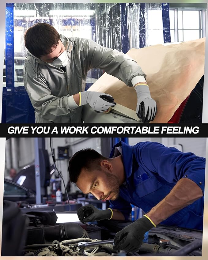 Maxcheck PU Coated Gloves Bulk, Reusable Rubber Safety Gloves for Men Women Work Warehouse, Mechanic, Woodworking