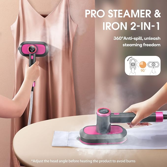 Newbealer 2In1 Pro Station Iron, 1550W Turbo Steam, 1.2L Tank (Ashpink) | Hanging Garment Steamer, 3-Level Steam & 3 Dry Ironing, 30s Heat Up, Self Clean, Auto-Off, Versatile for Home/Hotel/Boutique