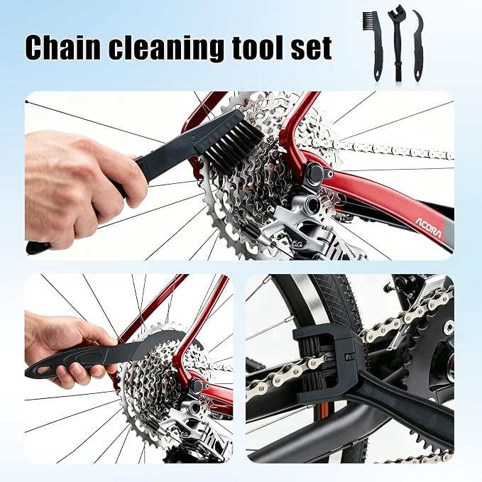 Bike Cleaning Kit Including Bicycle Chain Cleaner Degreaser, Chain Scrubber, Cycling Chain Lube, Cleaning Brush Tool, Gear Floss for Mountain Bike/MTB, Road Bike, Ebike and Trail Bikes