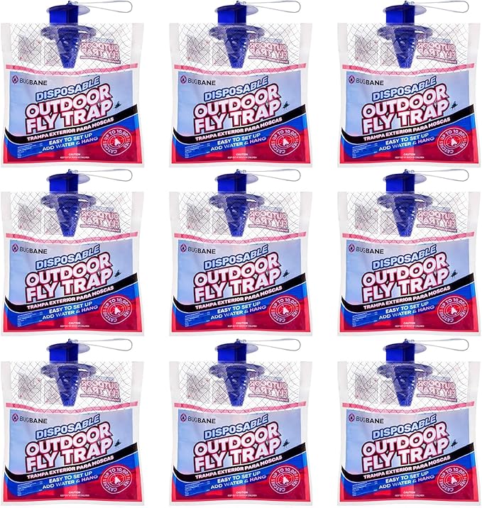 24 Sets of Fly Strips and 9 Sets of Disposable Outdoor Fly Trap Bundle