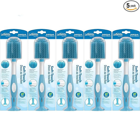Dr. Brown's Soft Touch No Scratch Baby Bottle Cleaning Brush Nipple Cleaner with Stand and Storage Clip, BPA Free, Blue 1-Pack (Pack of 5)
