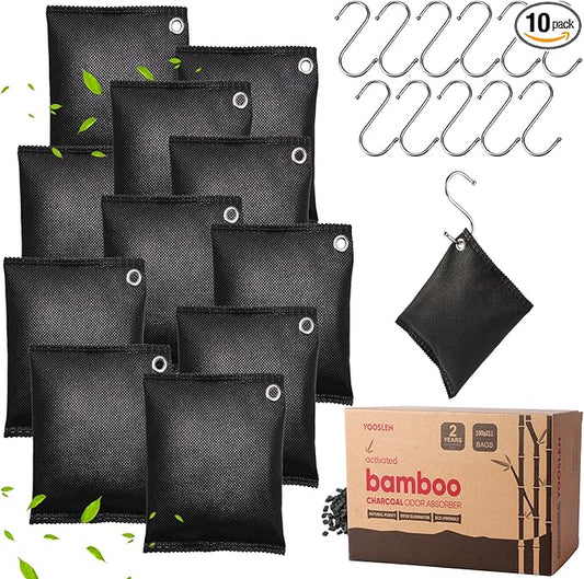 Activated charcoal deodorizer (11 x 100g), bamboo charcoal air purification bags, suitable for dehumidifying, home, refrigerator, shoes, pets, wardrobe, car air freshener deodorant bags.