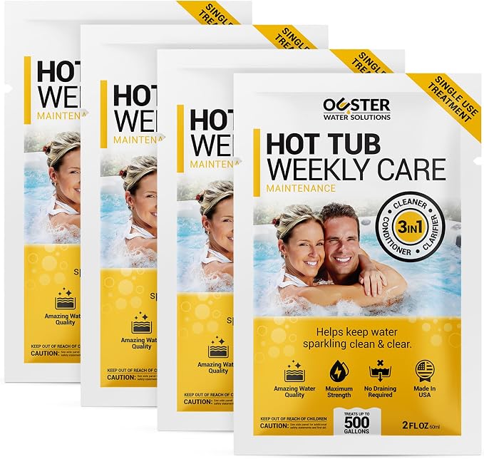 Bio Ouster 3-in-1 Weekly Hot Tub Chemicals & Spa Chemicals - Cleaner Clarifier Conditioner for Inflatable & Acrylic Spas - Chlorine Bromine Saltwater - Pre-Measured, No Draining, Made in USA (4 Week)