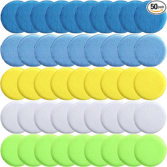 Tallew 50 Pcs Car Wax Microfiber Applicator Pads 5" Diameter Polishing Foam Pads Tire Soft Foam Sponge for Cars Detail Buffing Cleaning Polishing(5 Colors)