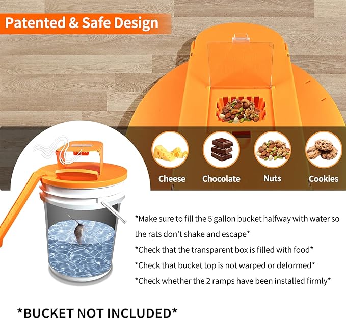 Mouse Traps Indoor for Home: GISUNG 4 Pack Mouse Trap Bucket Lid with Upgraded Clear Box, Automatic Reset & 2 Entrances, Humane Reusable Rat Trap for Indoor & Outdoor Use, 5-Gallon Bucket Compatible