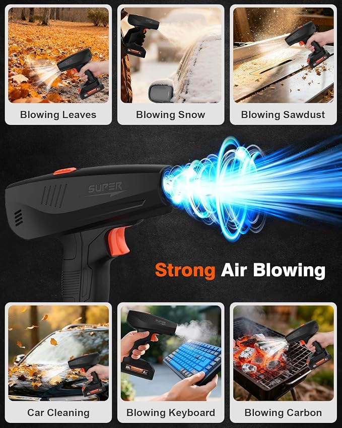 20V Cordless Electric Air Duster, Rechargeable Handheld Air Blower | 2.0Ah Battery, 120-Min Runtime, 4 Speeds, Brushless Motor, Small Compressed Air Duster for Keyboard, Computer, Car Detailing