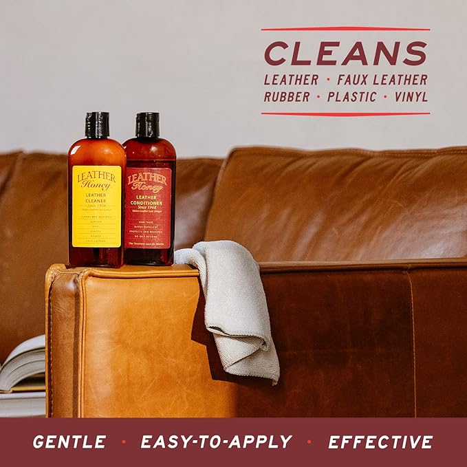 Leather Honey Complete Leather Care Kit Including 4 oz Cleaner, 8 oz Conditioner and 3 Applicator Cloths for use on Leather Apparel, Furniture, Auto Interiors, Shoes, Bags and Accessories
