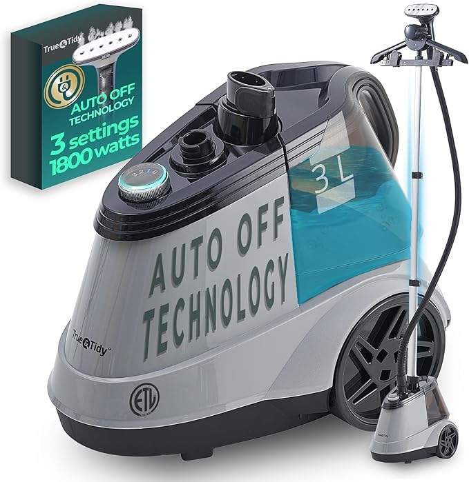True & Tidy® Commercial Garment Steamer – Heavy Duty 1800W for Home & Commercial Use, 90+ Min Continuous Steam, Large 3L Tank, Wheels, Smart Auto-Off Safety