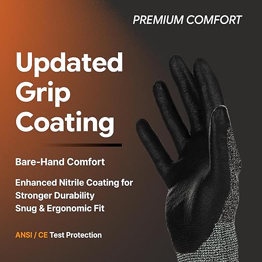 DEX FIT Nitrile Work Gloves FN330, 1 Pair, 3D-Comfort Stretchy Fit, Firm Grip, Thin & Lightweight, Touch-Screen Compatible, Durable, Breathable & Cool, Machine Washable; Grey XL (10)