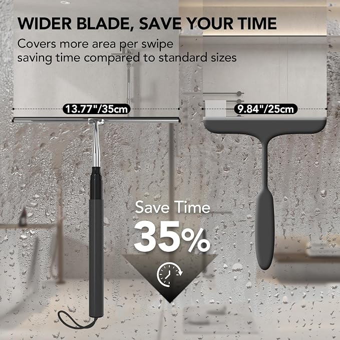 Shower Squeegee for Glass Doors, Telescopic Window Cleaner Tool | 15-51" Squeegee for Window Cleaning, Extendable Squeegee for Shower Glass for Tile Walls, Sliding Door, Floor, Car Windshield