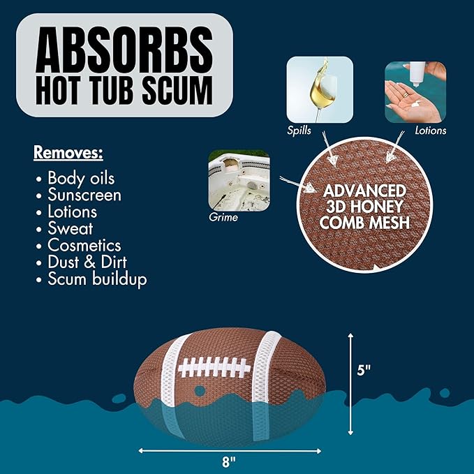 TUBTEK Hot Tub Scum Absorber Football (1 Pack) Spa Scum Absorber for Hot Tub – Spa Sponges & Scumball Hot Tub Scrubber Alternative