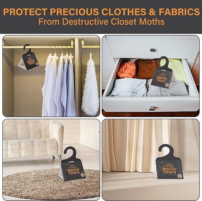 Sancodee 16 Pack Clothes Moth Traps with Natural Pheromones, Clothing Moth Hanging Glue Trap, Sticky Boards for Closets Moths