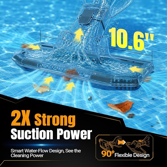 Cordless Handheld Pool Vacuum for Above Ground Pool Compatible for Dewalt 20V Battery, Swimming Leaf Vacuum Cleaner with Suction 18.5 GPM ｜7.5Ft ft Max Reach Ideal for Leaves & Debris (No Battery)